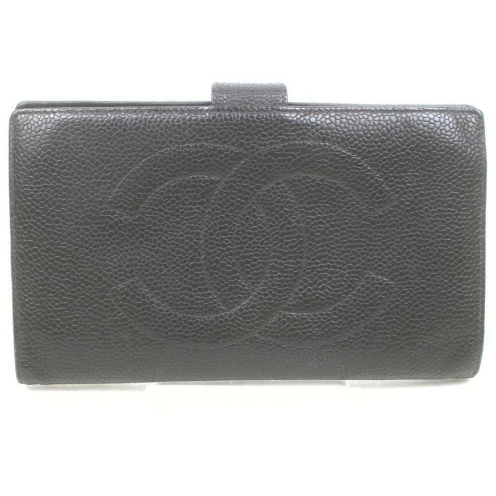 Chanel Black Caviar Logo CC Long Flap Wallet